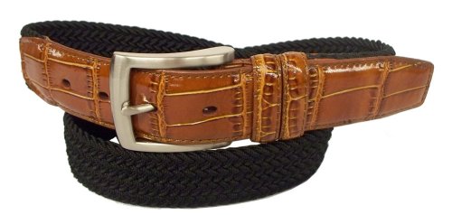 PGA TOUR Mens Braided Elastic Web Belt, Black, 42