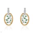 Earrings With Precious Stones - Genuine Clean Diamonds and Tsavorite Garnets Beautifully Crafted in 14K Two tone Gold. Total item weight 5.5g Length 25mm