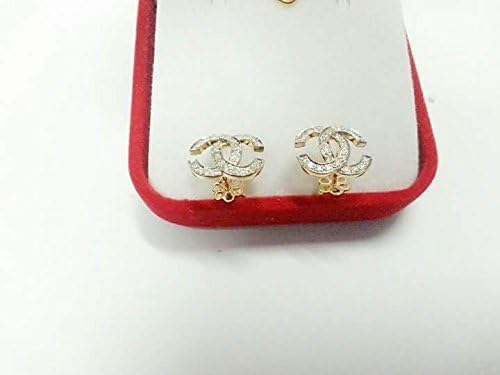 Authentic 9k Gold SOLID and 0.26 Carat Diamond CC Earring Best Gift for Special Occasion