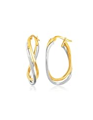 14K Two Tone Gold Flat Polished Entwined Oval Hoop Earrings