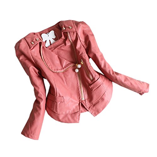 Girls Rivets and Ruffle Chiffon Faux Leather Motor Jacket