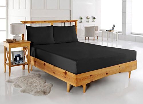 Royal Legend Linen Luxury Soft 750-Thread-Count 100% Egyptian Cotton King 1 Piece Fitted Sheet 15" Deep Pocket, Solid Black