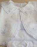 Newborn Layette. Diaper Shirt Set(3pcs.). Infant hand embroidered wear. White Batiste. Blue embroidery