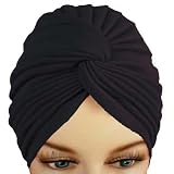 Black Pleated Turban Hat Head Cover Sun Cap