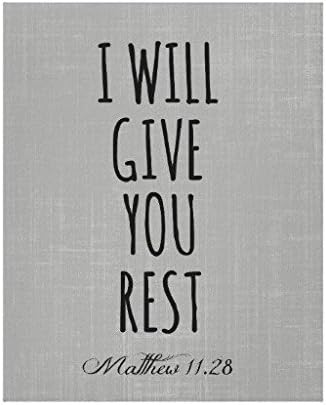 Bingbinge I Will Give You Rest Bible Verse Scripture Canvas Print Art Print on Canvas - 12" X 16"