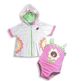 Baby Buns - Toddler Girls One Piece Gingham Bathing Suit And Coverup, Pink, White
