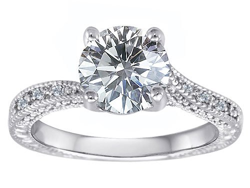 1.55 cttw Solitaire Engagement Ring With Round Genuine White Topaz And 6 Genuine Diamonds