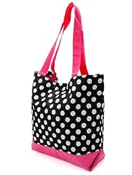 Black and Hot Pink Polka Dot Canvas Luggage Tote Bag Handbag Purse