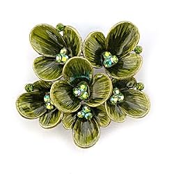 Antique Silver White Metal with Multi-Color Swarovski Crystal Brooch, Weight: 24.40gm - Flower
