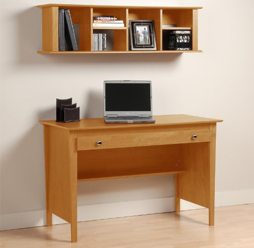 Maple Contemporary Computer Desk & Wall Mounted Desk Hutch Combination By Prepac