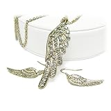 Gold Clear Crystal Studded Wing Pendant Necklace and Earrings Set 41MHIl2S1 L. SL160 Gold Clear Crystal Studded Wing Pendant Necklace and Earrings Set