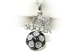 White Gold Crystal I Love Soccer Pendant Necklace Fashion Jewelry