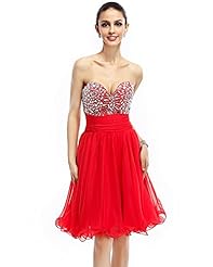 A-line Strapless Knee Length Natural   Waistline Chiffon Sweetheart Lace Beaded Homecoming Dress 