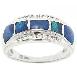 New White Gold Australian Opal Diamond Ring Band