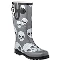 Skull Print Rubber Rain Boots- Charcoal/ White