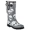 Skull Print Rubber Rain Boots- Charcoal/ White