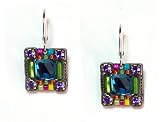 Firefly Signature Collection Mosaic Square Dangle Earrings with Multi-Color Swarovski Crystals