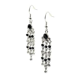Silver Black Crystal Chandelier Drop Earrings Fashion Jewelry
