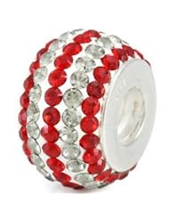 Genuine Ohm Beads (TM) Product. 925 Sterling Silver Red and White Sports Team Colors European Bead Charm. 100% Satisfaction Guaranteed.