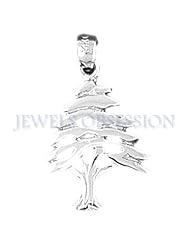 14K White Gold Cedar Tree Pendant