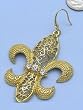 Dangle crystal studded Bling Fleur De Lis Earrings Gold