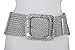 TFJ Women Fashion Elastic Wide Belt Hip Waist Metallic Silver Square Buckle M L XL