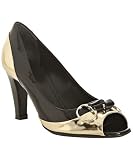 Gucci black and gold leather bamboo peep-toe pumps