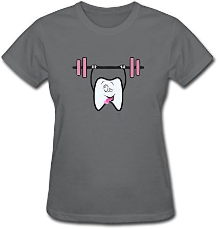 Twentees Custom Printed Graphic Women Weightlifting Funny Tooth T-Shirt Short Sleeve Deep Heather L