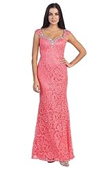 Lace  Fitted Queen Anne Neck  Dress With Rhinestones