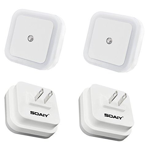 (4 PCS) SOAIY 0.5W LED Night Light Lamp with Automatic Dusk to Dawn Sensor Night Light, Baby Kids Bedroom Hallway Night Light as Guide Light to Find Way in Darkness, Wall Night Light Plug In (White)