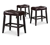 IMAGE OF 3 Espresso Cushion Black Finish Saddle Stools - 24