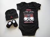 Nike Jordan Infant New Born Baby Shoulder Bodysuit, Booties and Cap 0-6 Months with Air Jordan Sign One Set 3 Piece Set