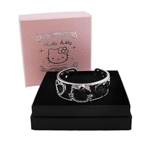 Hello Kitty Silhouette Face Blck Rhinestone Bangle Bracelet (For Ages 13+).