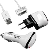 Zoom Produkt-Bild: mumbi iPhone & iPod Zubeh&ouml;r Set: 1 x USB Netzteil Ladeger&auml;t / 1 x USB Datenkabel / 1 x KFZ Ladekabel