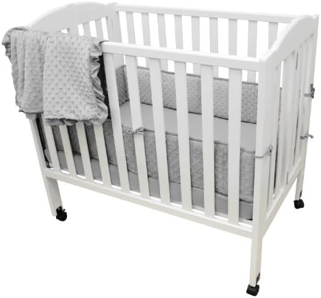 TL Care Heavenly Soft Minky Dot 3 Piece Mini Crib Set, Gray, for Boys and Girls