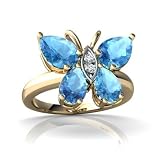 14K Yellow Gold Pear Genuine Blue Topaz Butterfly Ring