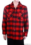 YAGO YG2108 Mens Long Sleeve Button Down Plaid Flannel Collar Shirt (Black/Red, S-3X)