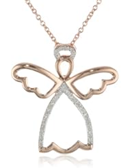 Womens 10k Rose Gold Angel Pendant Necklace (0.06 cttw, I-J Color, I2-I3 Clarity),18"