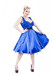 Flared-Skirt Cotton/Elastane/Satin/Tulle Pleated Belted Vintage Cocktail  Dress With a Ribbon 