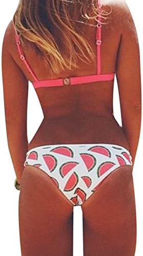 Megaerobe Women's Watermelon Pineapple Fruit Printed Bikini Bottom Hipster Swimsuit Swimwear (Watermelon, Large)