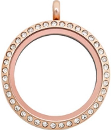 Rose Gold Floating Glass Charm Locket Necklace Studded with CZ. Round Pendant. Floating Charms