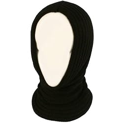 4-1 Chunky Knit Pullover Beanie Headscarf Circle Loop Neckwarmer Scarf Hat Black