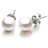 Sterling Silver 6-6.5mm White Akoya Saltwater Cultured Pearl Stud Earrings AAA Quality