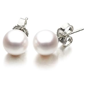 14K White Gold 6-6.5mm White Japanese Akoya Saltwater Cultured Pearl Stud Earrings AAA Quality