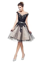 Short Lace Applique Jeweled Sheer Tulle Prom Dress 
