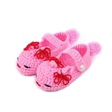 C-Princess 春秋 赤ちゃんシューズ11CM 新生児 幼児 ベビーシューズ 毛糸 かぎ針編み可愛い立体リボンデコデザインのベビーファーストシューズ 歩行靴 靴ひも付き 軽量タイプ 手編みベビー