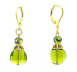 Earrings - E286 - Murano Style Glass - Curved Lentil ~ Olive