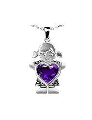 Original Star K (tm) Little Girl Holding 8mm Heart Mother Birthstone Pendant with Genuine Amethyst in 925 Sterling Silver