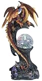 Orange And Yellow Dragon With LED Light Crystal Ball Figurine Statue