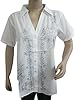 Bohemian Top, Embroidered Shirt Womens White Grey Cotton Blouse Medium Size